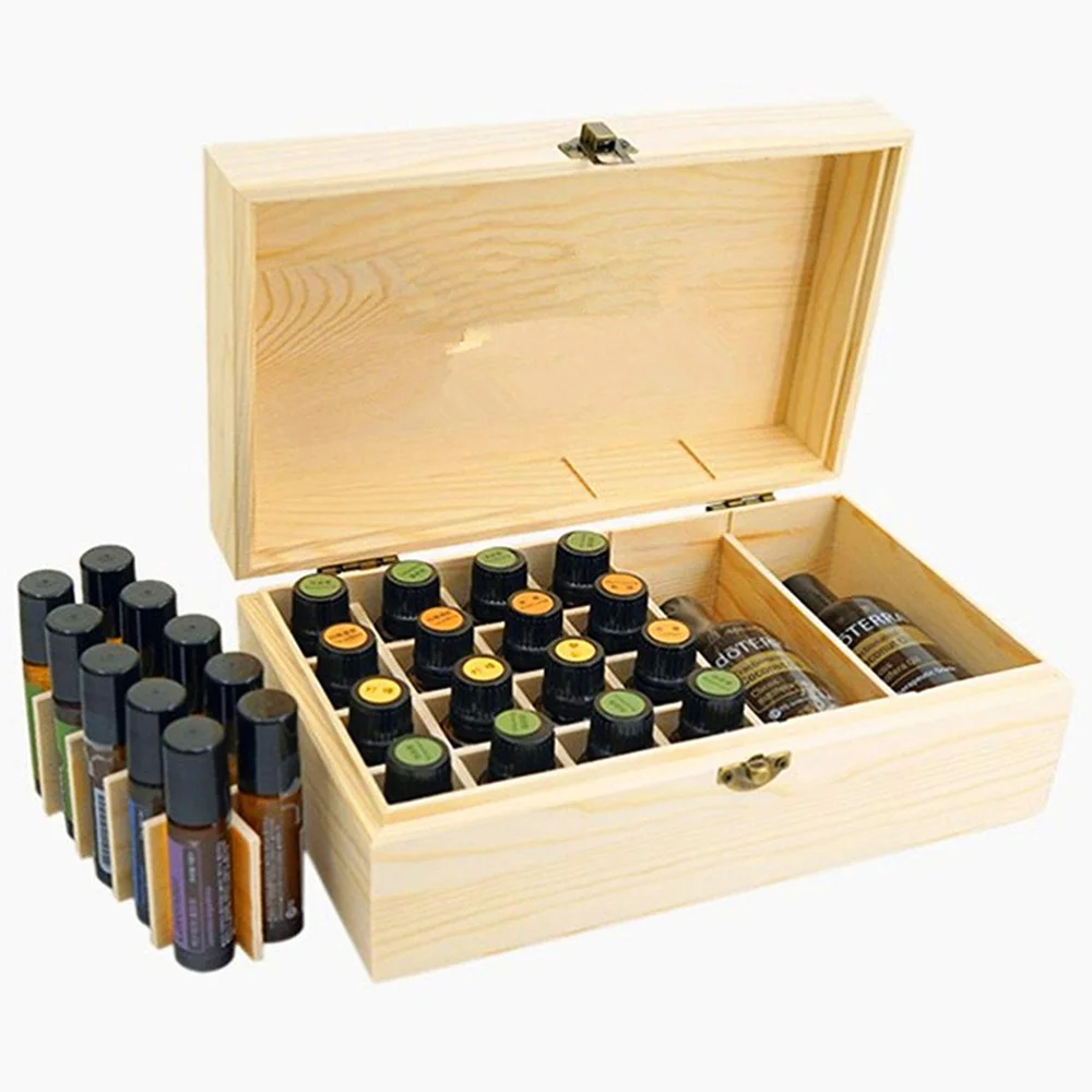 

32 Holes Bottle Essential Oil Case Wooden Portable Essential Oil Carry Travel Box Holder Organizer