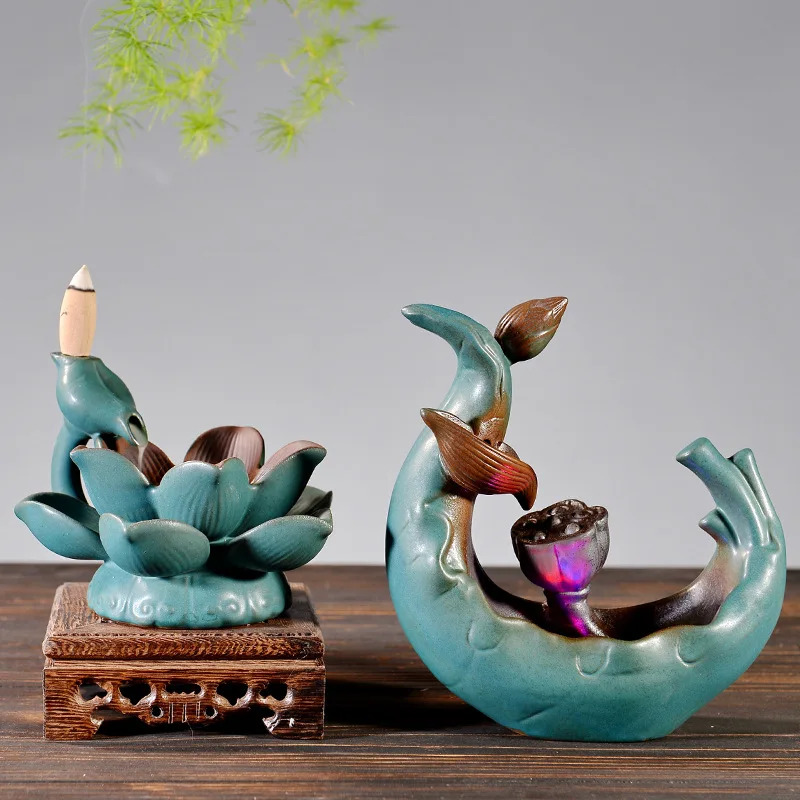 Керамика светодиодный горелка для благовоний в виде лотоса обратный поток дзен