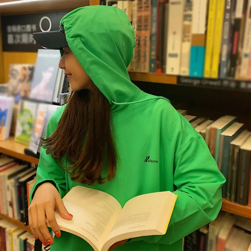 

Fashion Autumn Hoodie Women Casual Green Sweatshirt O-neck Solid Long Sleeve Oversize Sweatershirt Harajuku Loose Pullover