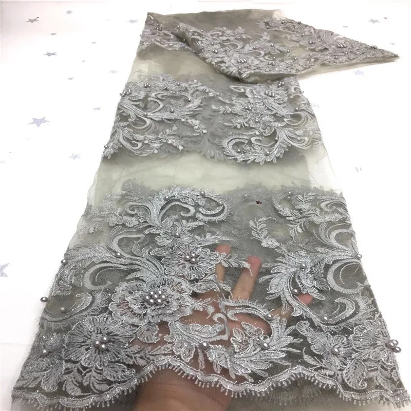 

African Beaded Lace Fabric Embroidered Nigerian sequins Laces Fabric High Quality purple French Tulle Lace Fabric For Women
