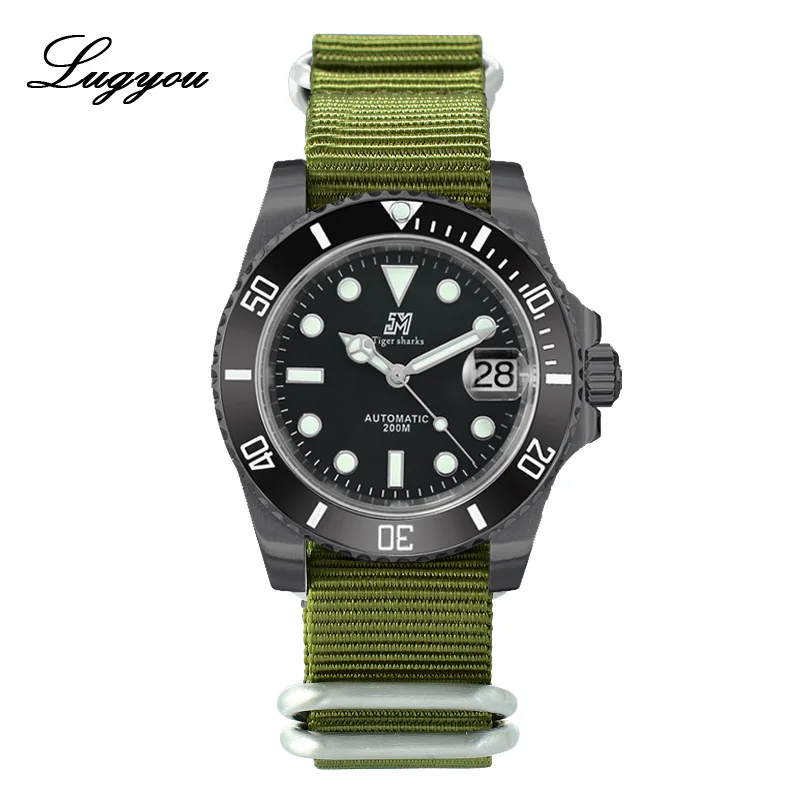 B Black G Nylon Lugyou Сан Мартин роскошные черные DLC Diver Мужские часы Автоматические из нержавеющей стали Пескоструйный сапфир 20 атм водонепроницаемый резиновый ремешок - Цвет: B Black G Nylon