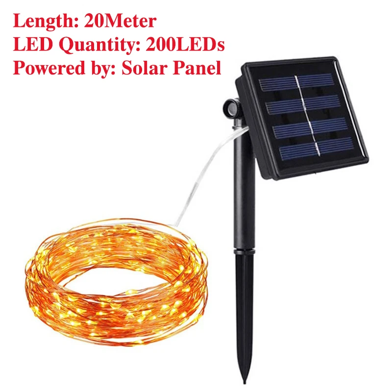 20M LED String Светодиодный Сказочный светильник на солнечной батарее, 4 формы, водонепроницаемая гирлянда, гирлянда, светильник на цепочке, Gerlyanda для рождества, украшения сада на открытом воздухе - Испускаемый цвет: 20M LED String