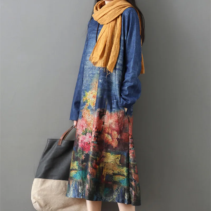 Новое поступление 2021 плотное осенне-зимнее платье с длинным рукавом и цветочным