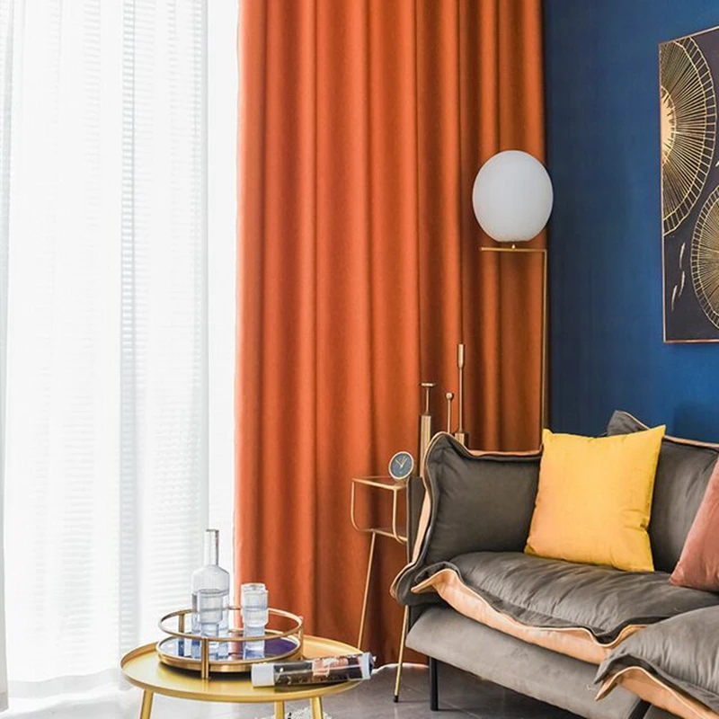 Nordic Light Luxury Textured Jacquard Blackout Curtain For Living Room Bedroom Modern Orange Grey Window Drapes Custom ZH548 | Дом и сад