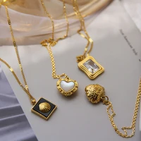 1pc carved white mother oyster pendant necklace 18k gold plated square zircon choker color retention clavicle chain jewelry