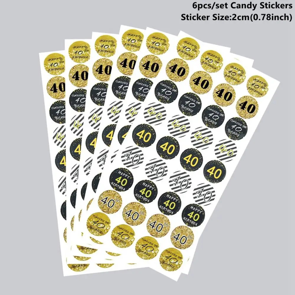 6pcs Stickers Taoup 40th день рождения посуда бумажные тарелки баннеры скатерть полотенца с днем рождения 40 украшения для взрослых родителей - Цвет: 6pcs Stickers