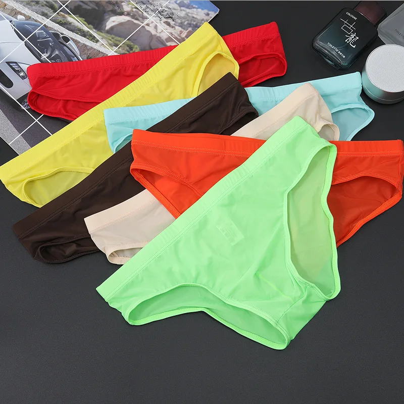 Men Underwear 10 Colors  Ice Silk Briefs Sexy Transparent  Underwear  Silky Lace Quick-Drying Silk Underwear Men Size From M-4XL