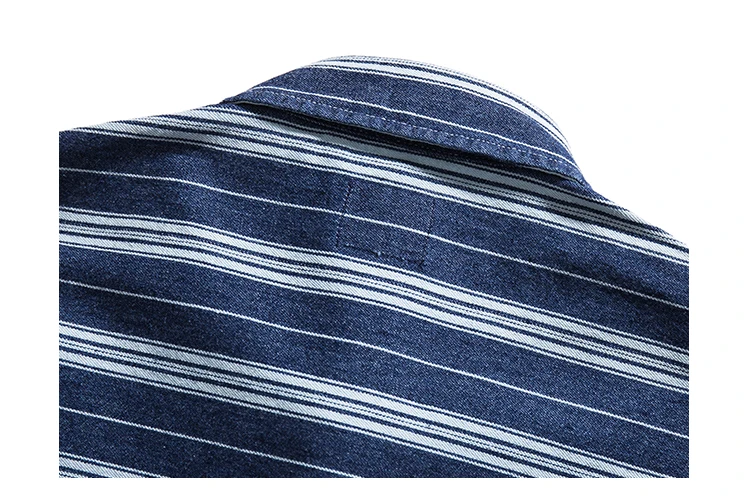 

Men Denim Stripe Long Sleeve Shirt Youth Male Japan Korea Streetwear Vintage Loose Casual Jeans Shirt