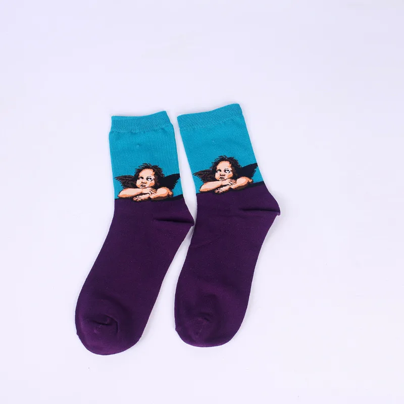 Crew Men Harajuku Art Socsk for Mela Cotton Socks Vintage Graffiti Unisex Personality Fashion Oil Painting | Мужская одежда