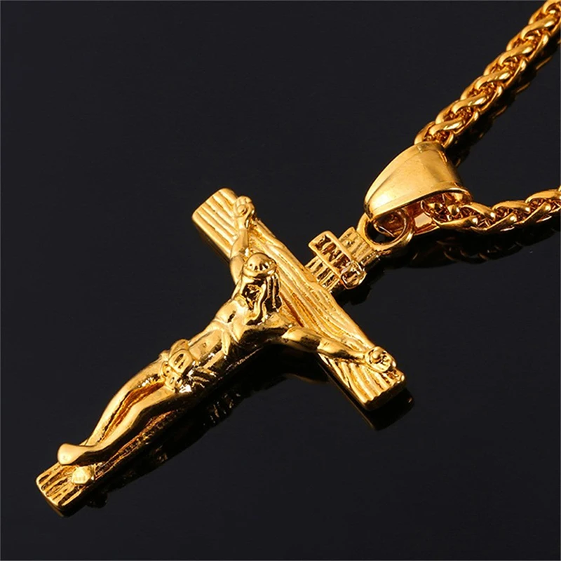 

Luxury Charming Gold Cross Chain Necklace For Women Men Male Hip Hop Cool Accessory Fashion Jesus Cross Pendant Necklaces Gifts
