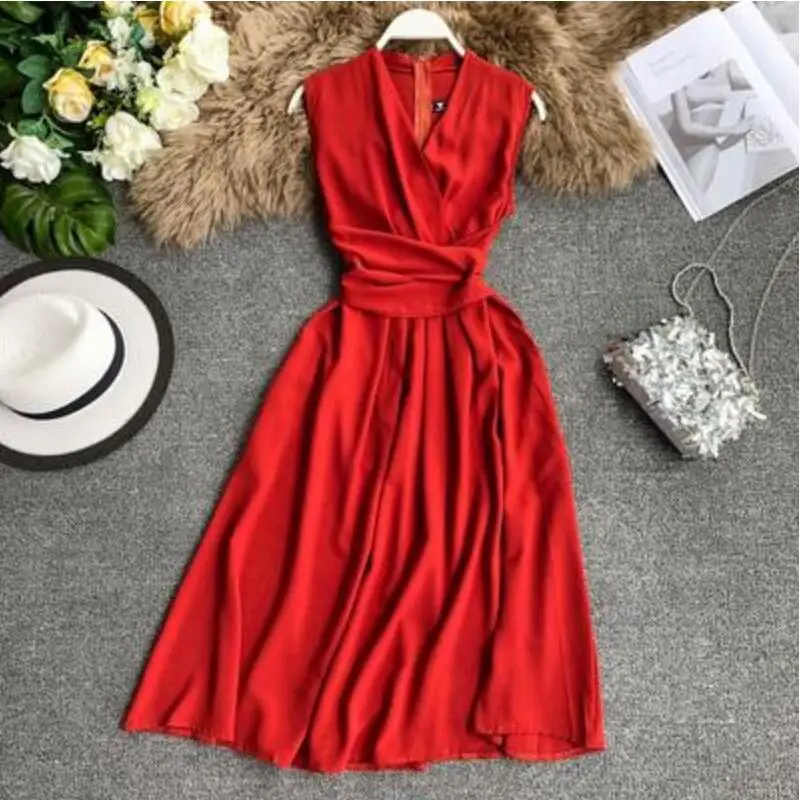 

Summer Sundress Clothes Women Dress V-Neck Elegant Cross Lace Up Female Slim Party Dress Sashes Ladies Bandage Vestidos JW9501