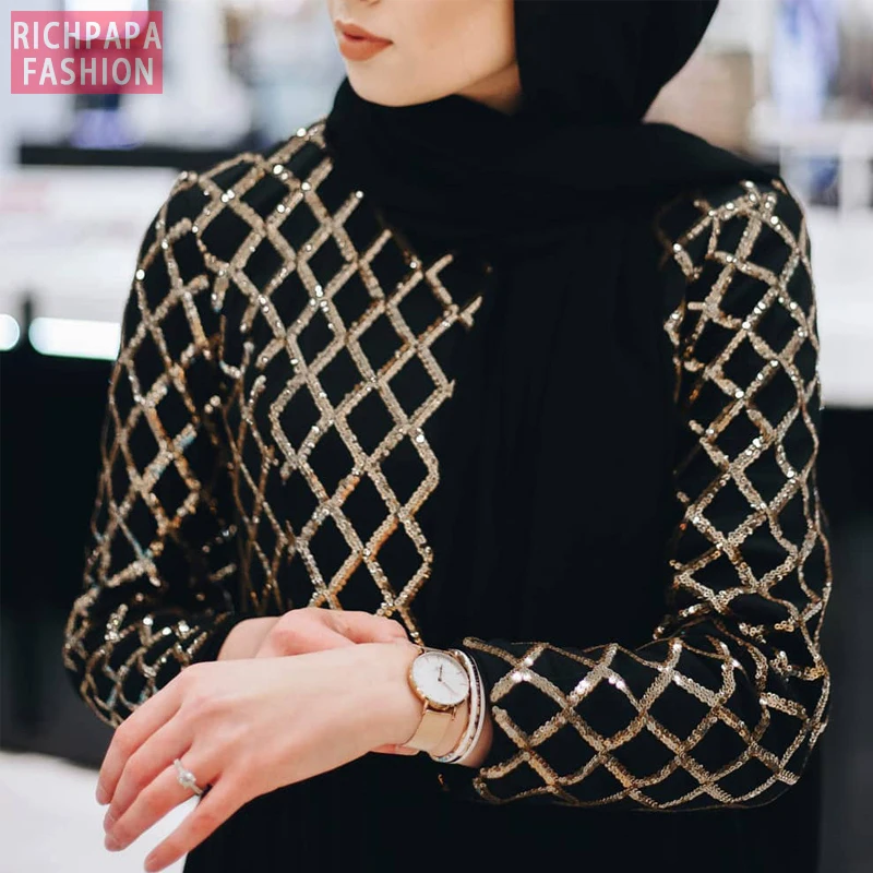 Sequin abaya Дубай турецкий хиджаб мусульманское платье Абая для женщин платья халат