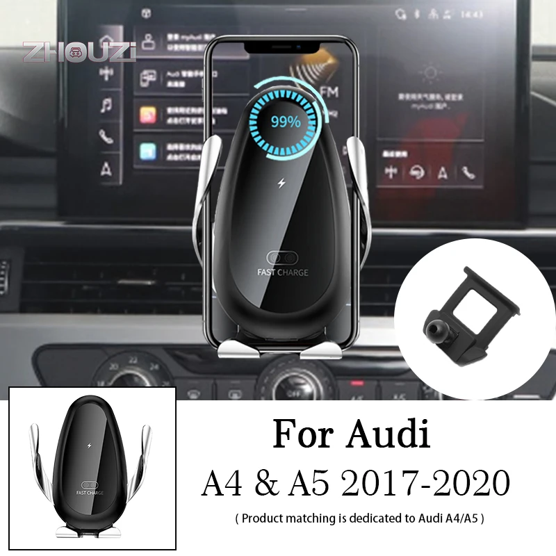 

15W Qi Car Wireless Charger Car Mobile Phone Holder Mounts GPS Stand Bracket For Audi A4 A5 B9 8WH 2017-2021 Auto Accessories