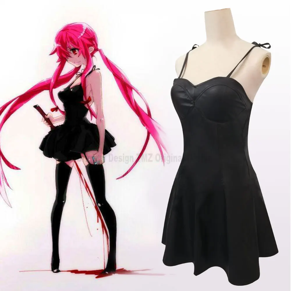 Аниме дневник будущего Gasai Yuno черное искусственная кожа маскарадный костюм