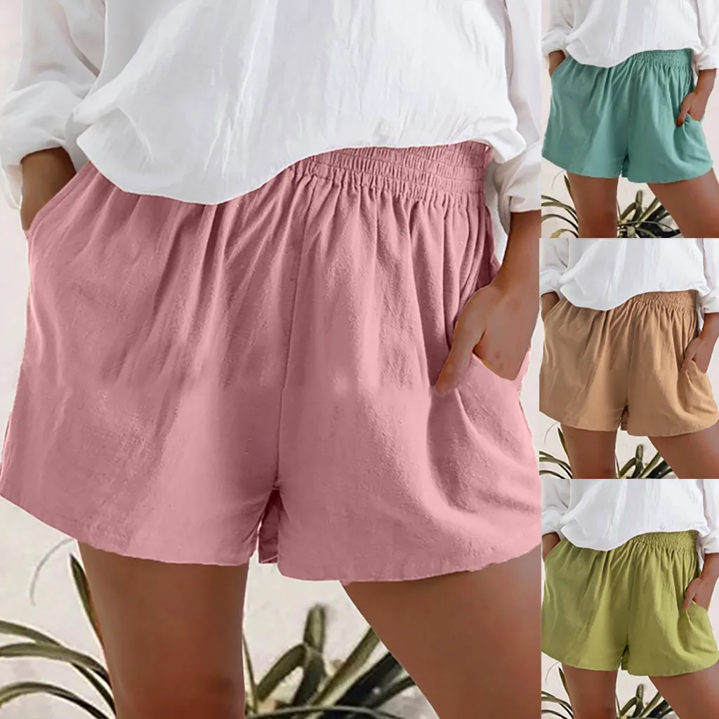 

Women's High Waist Summer Shorts Women's Solid Color Casual Cotton And Linen Breathable Pockets Women's Straight Shorts Home Pan