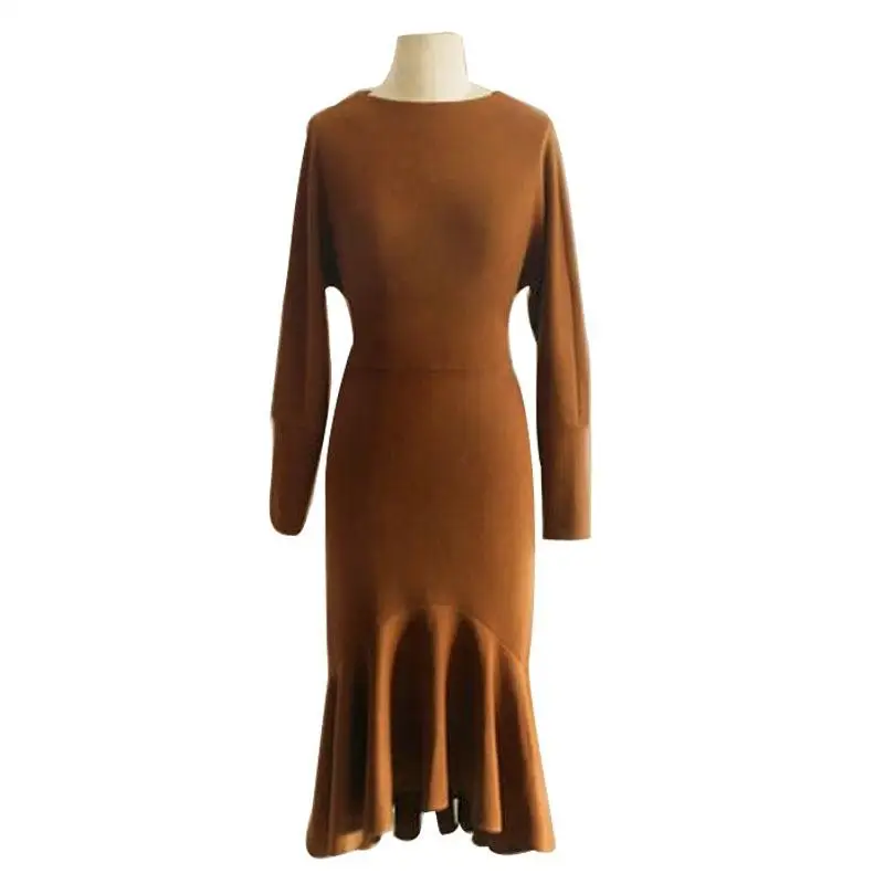 

Autumn Winter Bat Sleeve Knitting Long Maxi Dress Sexy Solid Party Long Dress Women Vestidos Office Dress Retro Fishtail Dresses