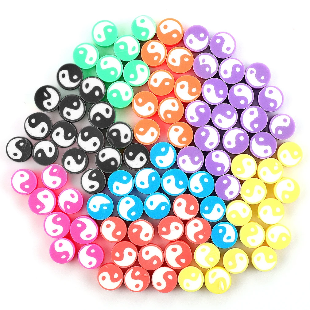 

100pcs 50pcs 10mm Black White Tai Chi Polymer Clay Spacer Loose Beads for Bracelet Jewelry Making DIY Phone Chain Accessories