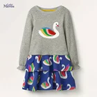 Платье для девочек Little maven, одежда с аппликацией в виде утки с животными, Осеннее хлопковое платье принцессы для маленьких девочек, детское праздничное платье