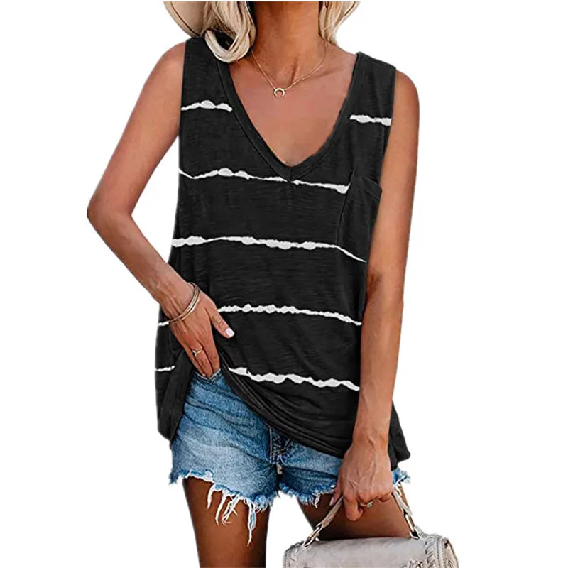 

2021 women's new print Stripe Print vest T-shirt blouse