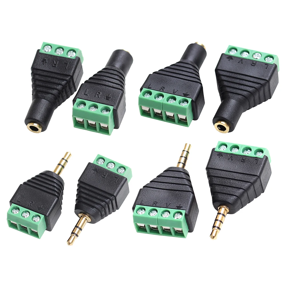 

2pcs 3.5mm Female / Male Audio to Screw Terminal Block Plug Connector Jack Adapter Plug