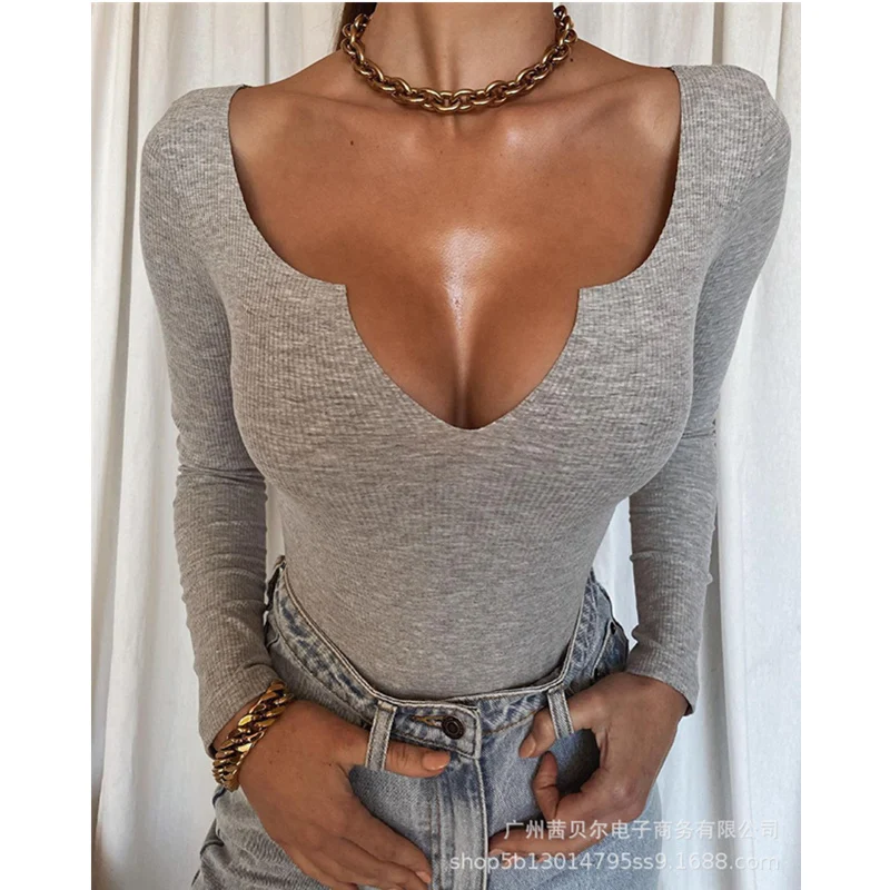 

WEPBEL Women's Elegant Skinny Bottoming T-shirt Top Ladies Casual Fashion Long Sleeve V Neck Slim Fit T-shirt