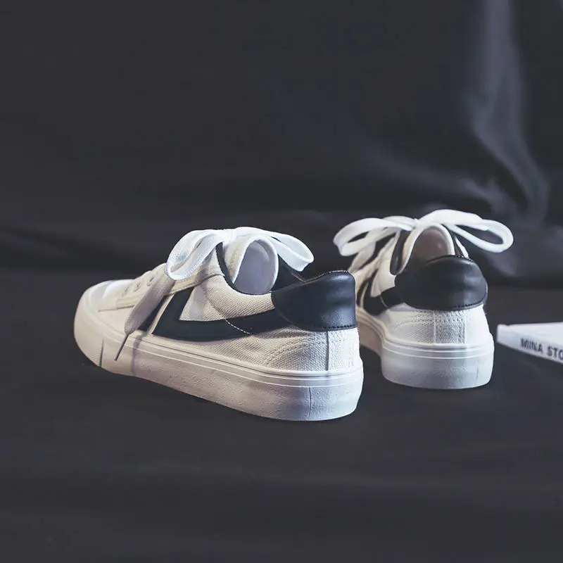 

Couple's White Canvas Shoes Summer All-match Low-cut Breathable Women Vulcanized Shoes Lady Outdoor Casual Lace-up Flat Sneakers