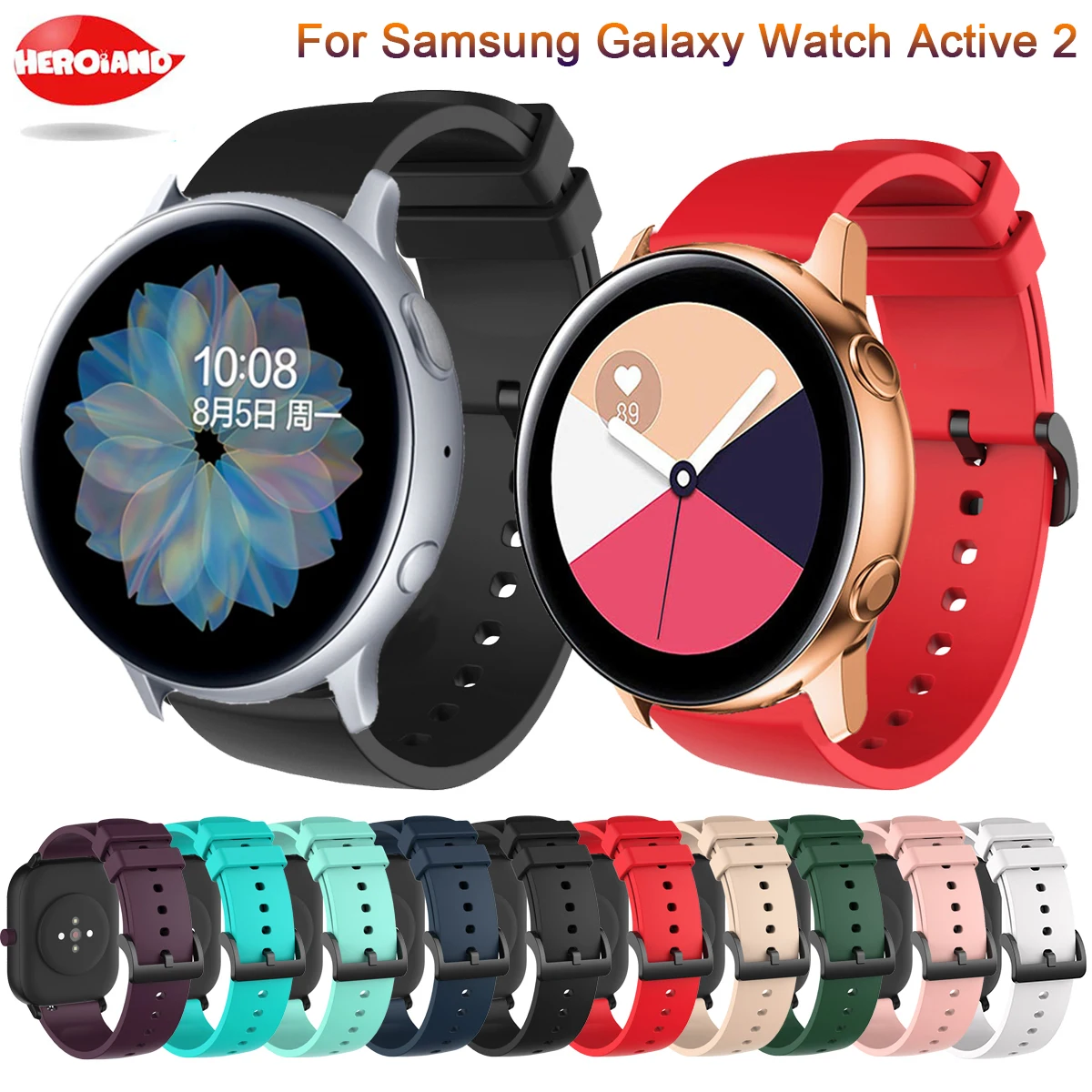 

silicone Original 20mm band Strap For Samsung Galaxy Watch Active 2 40/44mm / 3 41mm smartwatch wristband For Huawei GT 2 42mm