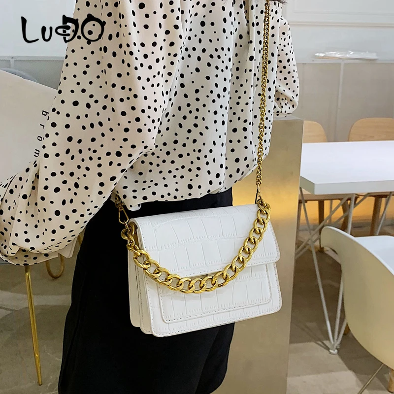 

LUCDO Alligator PU Leather Luxury Handbags Ladies Small Chains Shoulder Messager Bags Vintage Crossbody Bags For Women 2020