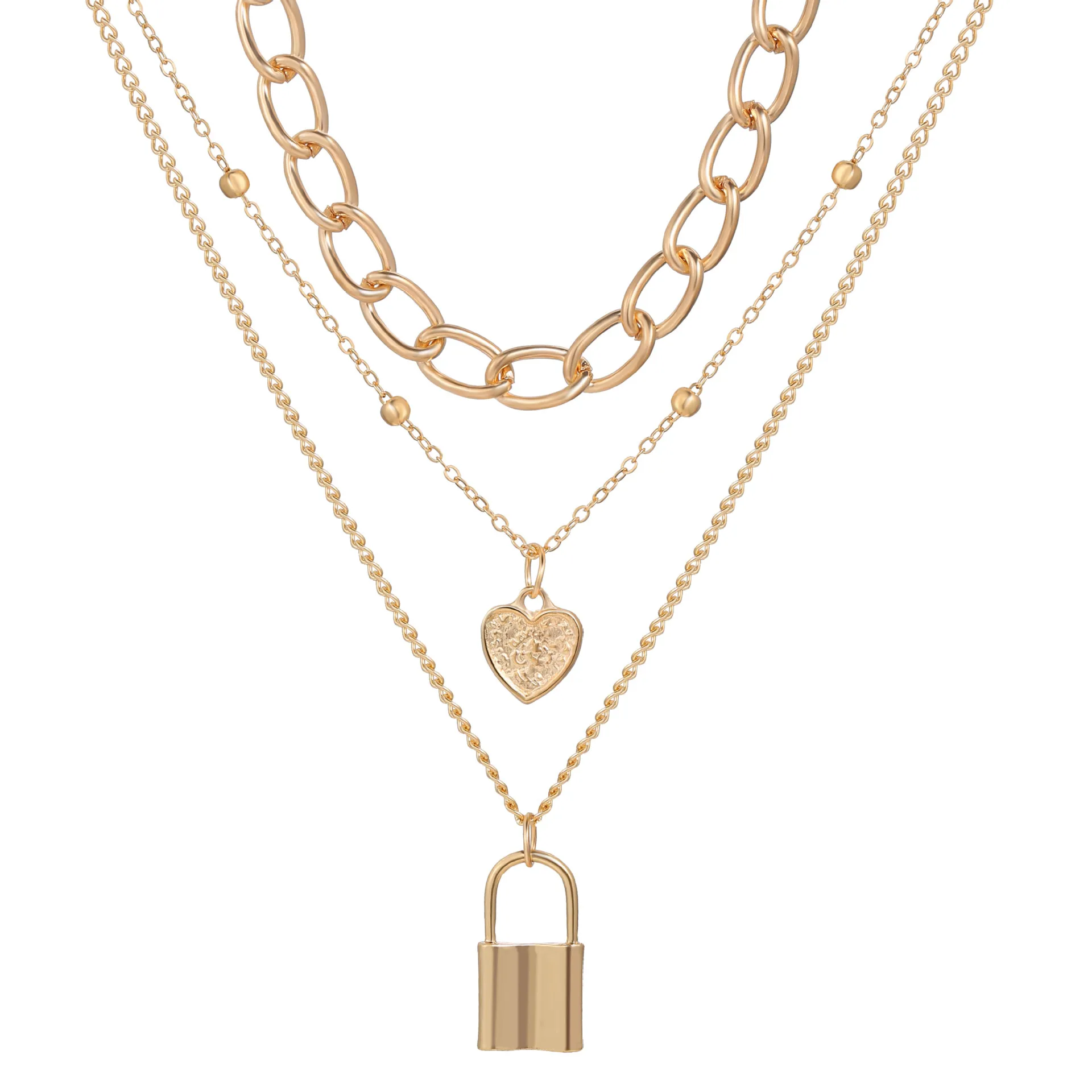 

Trendy New Padlock Pendant Necklace For Women Men Punk Big Chunky Chain Multilayed Lock Pendant Necklaces Party Jewelry Gifts