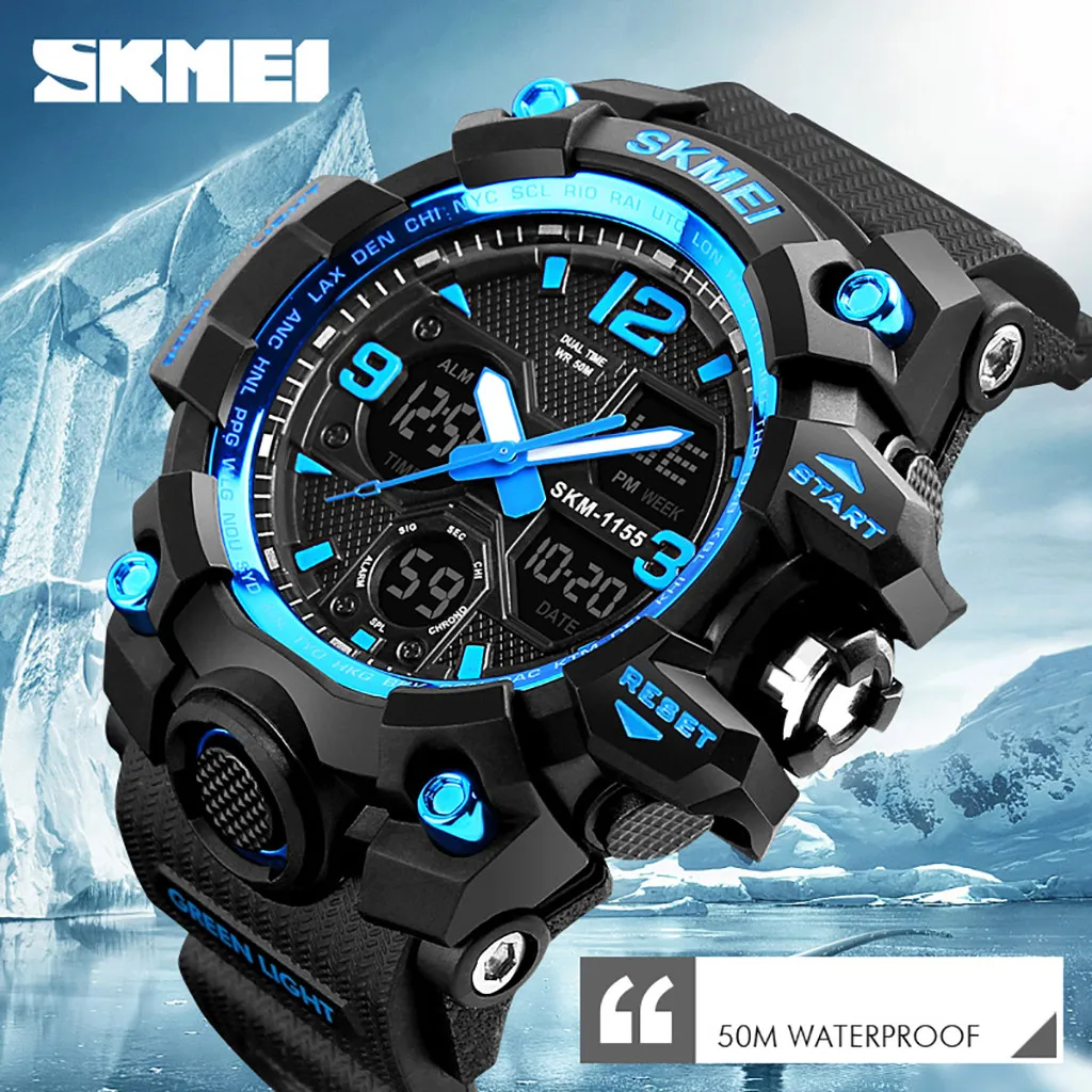 

Luxury Men Sport Watch Dual Display Analog Digital LED Electronic Wrist Watch Waterproof High Quality Luminous Masculino Clock