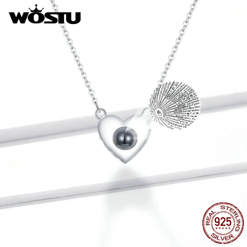 WOSTU 925 пробы серебро 100 языков I love U ожерелье звено цепи для женщин свадьбы