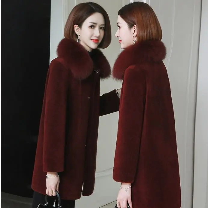 

2020 New Winter Middle Age Women Korean Real Lamb Fur Coat Female Natural Sheep Shearling Double-faced Fur Long Overcoats H159
