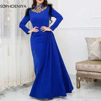 New Arrival Royal blue robe soiree dubai Long sleeve evening dresses 2022 Lace Beaded Muslim evening dress Party