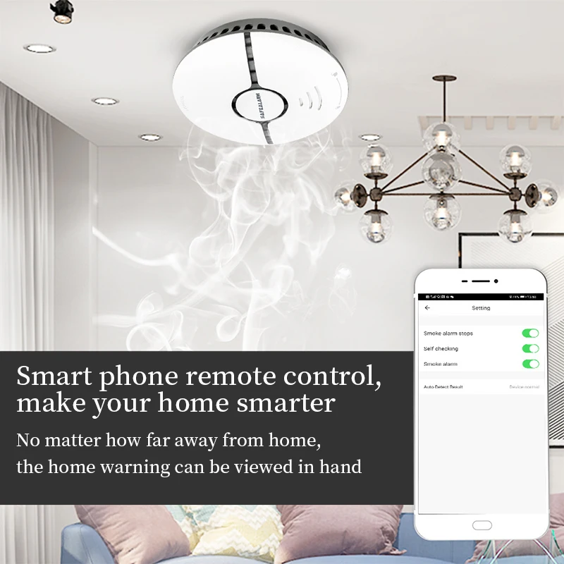 wifi smart smoke fire alarm sensor detector home security system alarm wireless smart life tuya app control powered by battery free global shipping