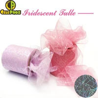 iridescent tulle ribbon 6cm 8cm magic color grid line glitter organza rainbow sparkly printed mesh strip diy bow material supply