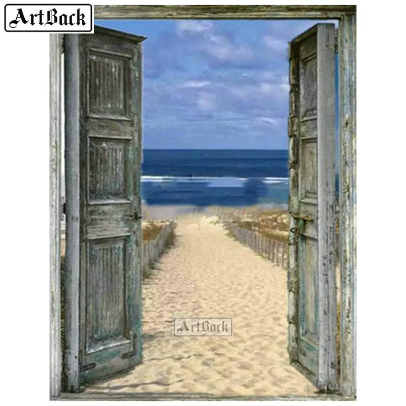 

New square / round diamond painting door beach full of diy 5d resin diamond mosaic landscape diamond embroidery home decoration