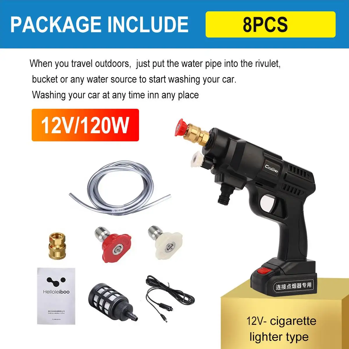 Купить Водяной пистолет высокого давления для мойки автомобиля, 12 В, 120 Вт, портативный пеногенератор высокого давления для мойки автомобиля, прику...