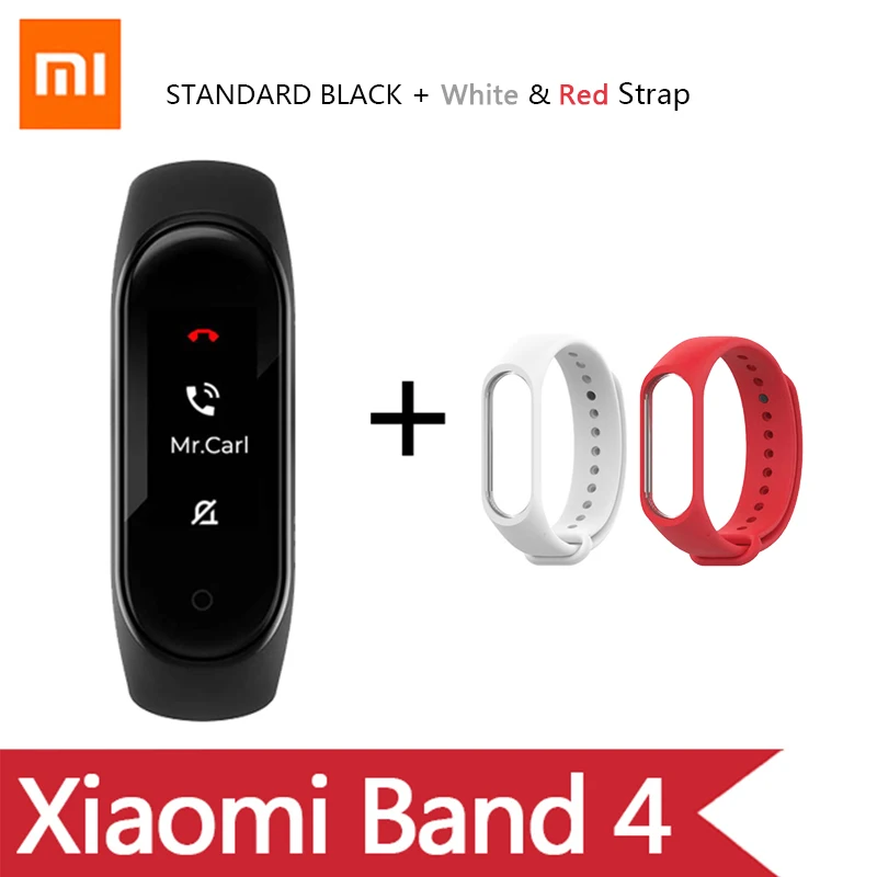 Ad White Red Strap Умный Браслет OriginalXiao mi Band 4 на английском, испанском и русском языках, 3 цвета, AMOLED экран, mi band 4, Smartband, fitness Traker - Цвет: Ad White Red Strap