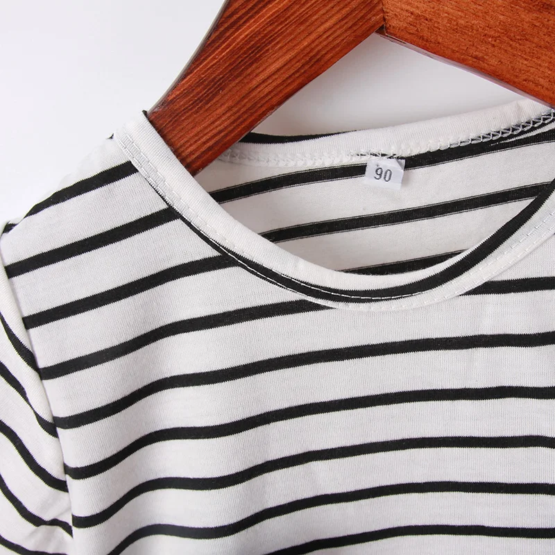 Летние платья для девочек Хлопковые в полоску с короткими рукавами и рисунком