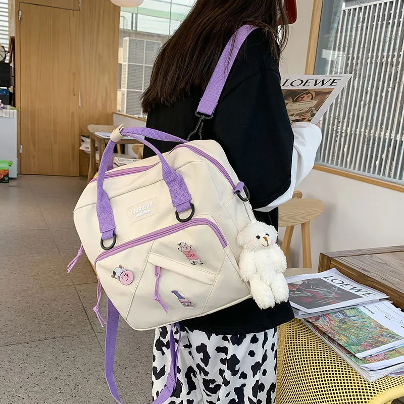 

Вместительный рюкзак для женщин, нейлоновый холщовый школьный ранец для девушек и студентов, женские дорожные сумки на ремне для ноутбука