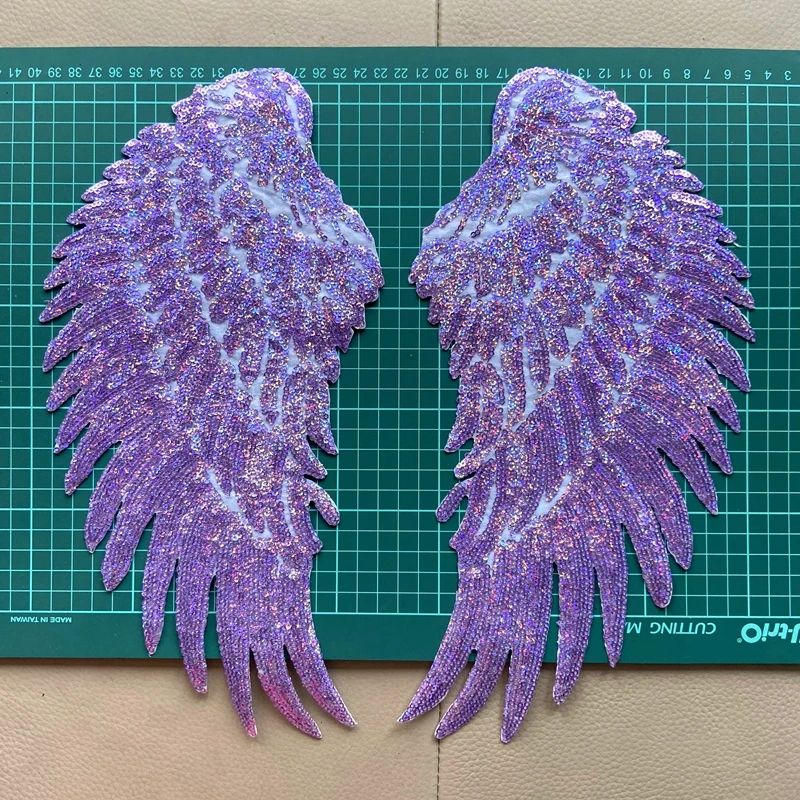 

Sequin Angel Wings Iron On Patch Purple Wing Badge Stikers Clothing Decoration Applique Parches Para La Ropa Sewing Accessories