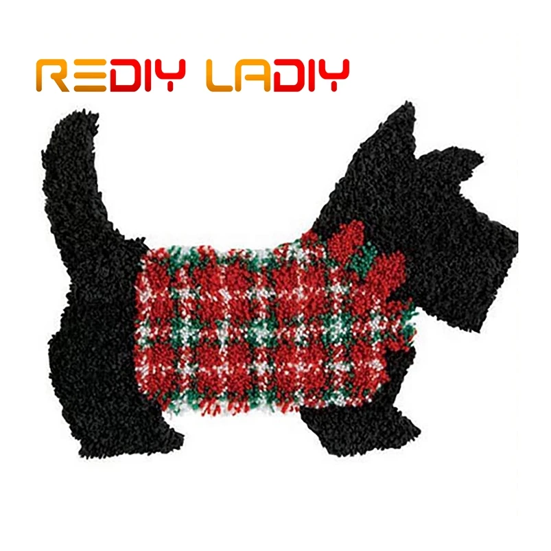 Крюк с защелкой ковер Наборы вяжущие крючком черными песиками акриловой пряжи