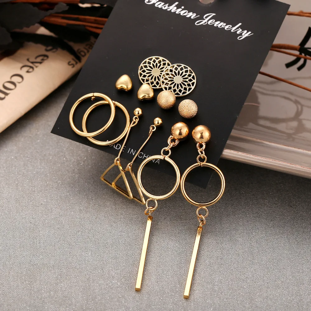 

Vintage Pearl Long Earrings For Women Korean Earring Heart Geometry Bohemian Geometric Earing Set Fashion Jewelry Gifts