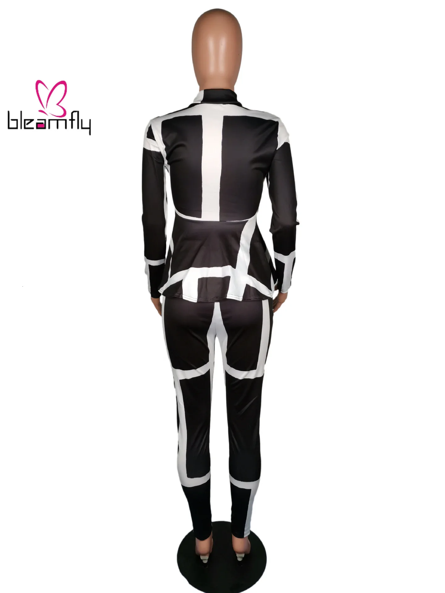 Осенний женский костюм с геометрическим принтом и длинным рукавом топ брюки