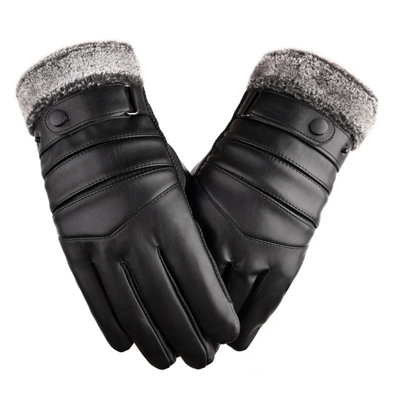 

Cycling Gloves Plus Velvet Thickened Press Screen Warm Cotton Windproof and Cold Skiing Men's Leather Gloves