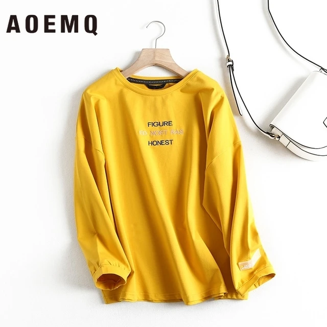 AOEMQ модный свитер с круглым вырезом 5 цветов однотонный осенний принт английскими