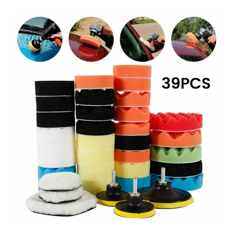 

39pcs Car Polishing Sponge Pads Polishing Kit Fine Wool Pad Polish Buffing Waxing Sponge for Removes Scratches Drill Attachment