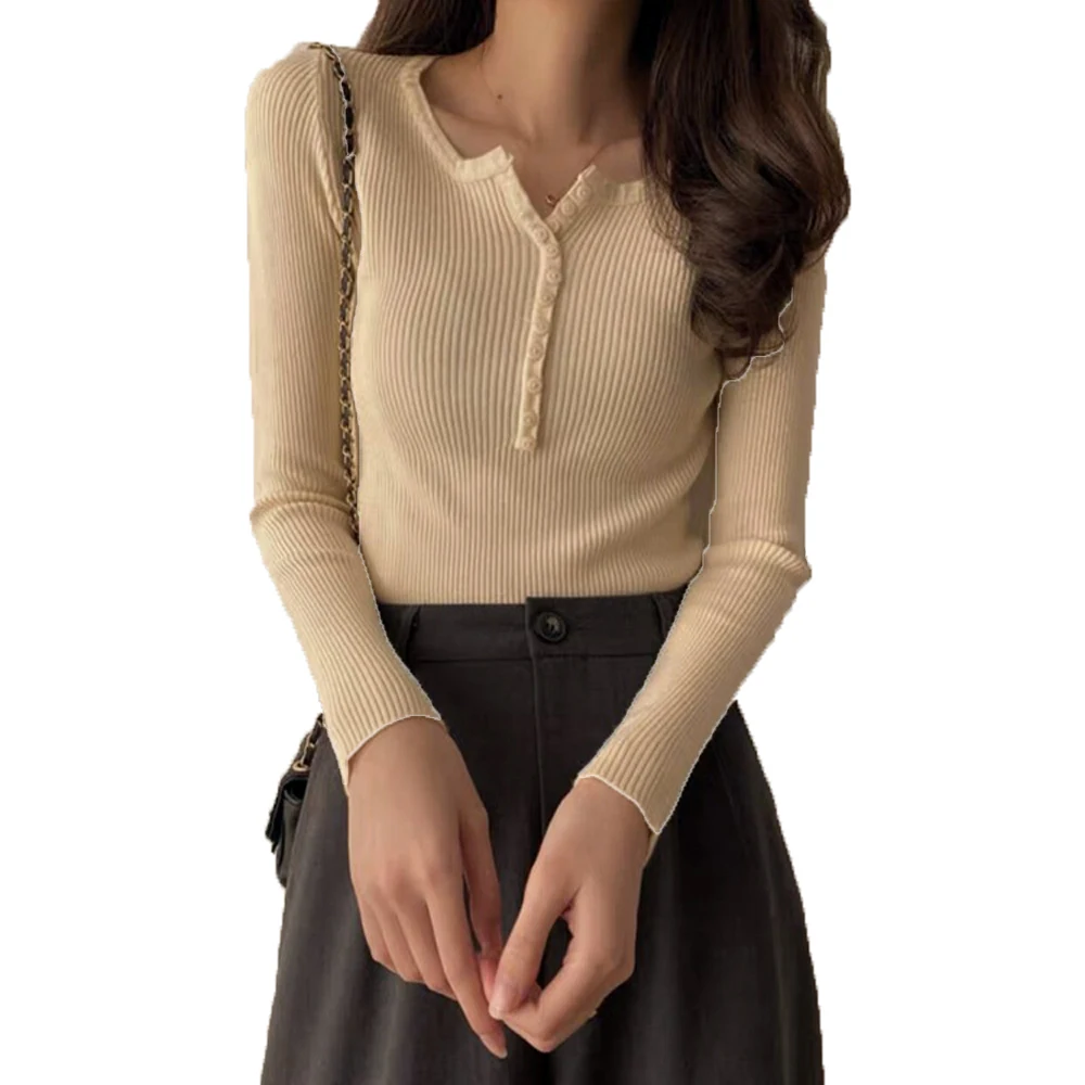 

Осенние женские оригинальные топы с длинным рукавом и V-образным вырезом, осенние модные рубашки, пуловер, Женские приталенные повседневные...