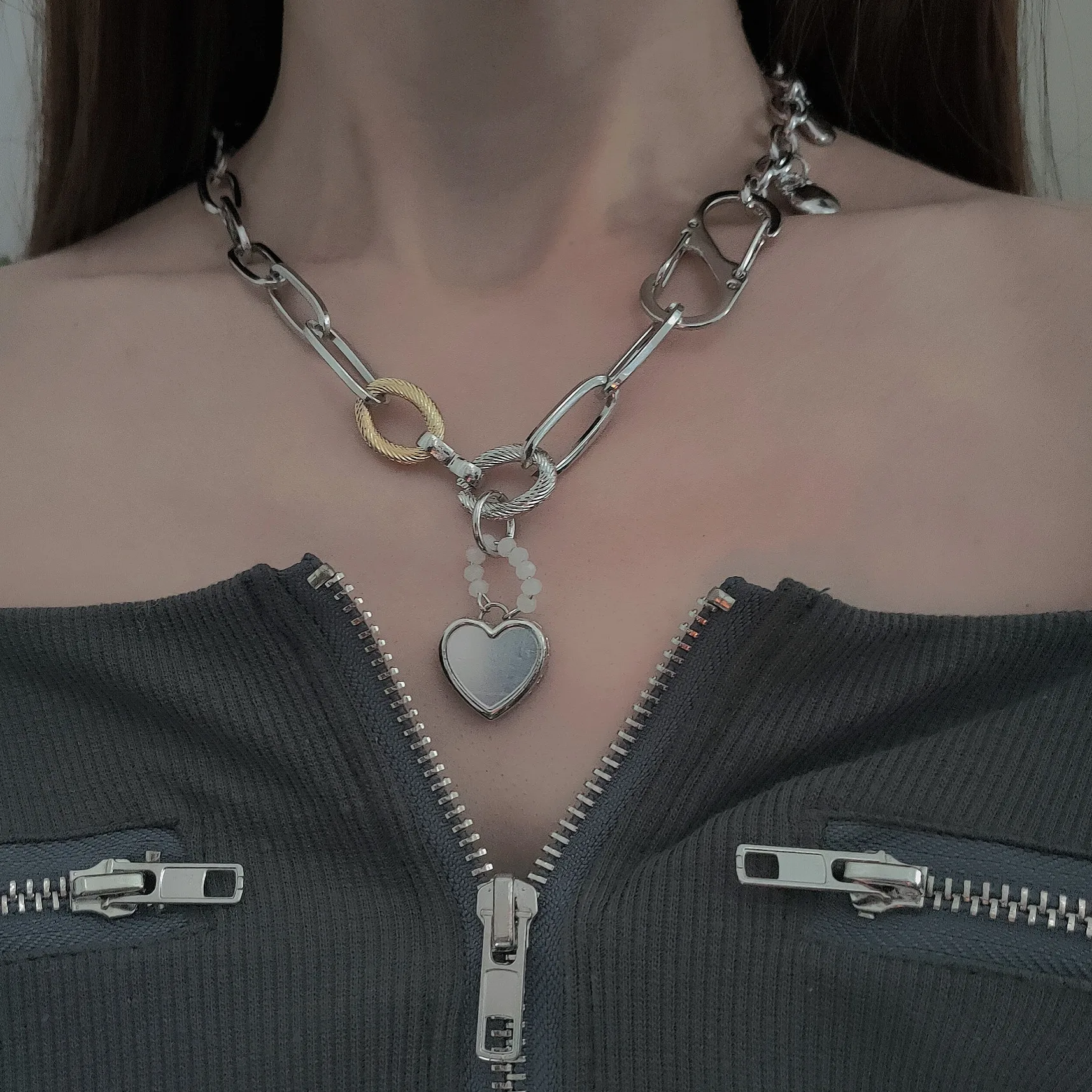 

Women Necklace Hip-hop Thick Chain Street Jumping Di Small Lock Cross Love Pendant Sweater Clavicle Chain Trend 2021 Hangzhi