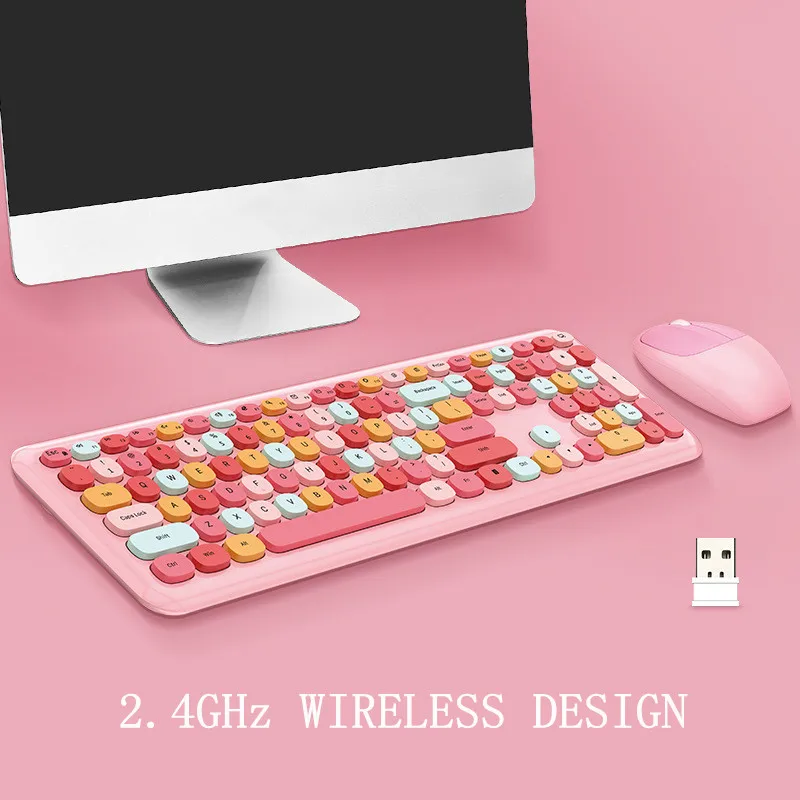 

2.4G Wireless Keyboard and Mouse Suit Pink/blue Multi-color Mute Wireless 110-key Mouse Set for Home Office PC Laptop